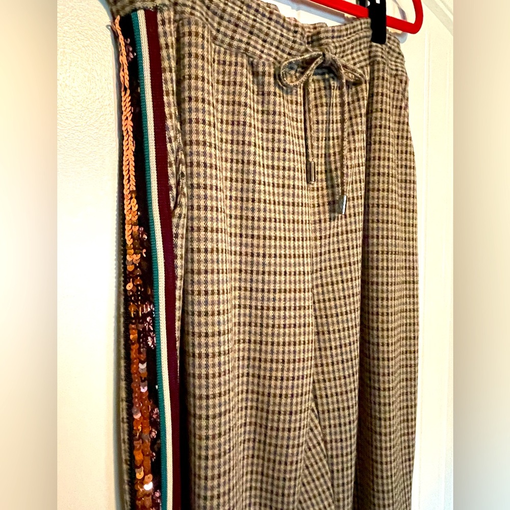 MAEVE ANTHROPOLOGIE Plaid Drawstring Sweatpants w Stripes & Sequins Sz S